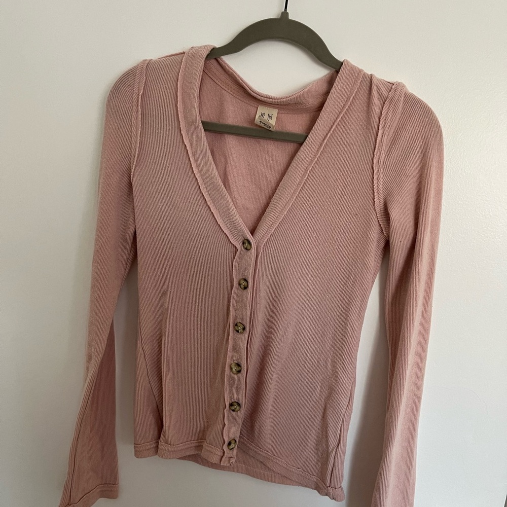 We The Free Pink Long Sleeve Fitted Button Down Shirt